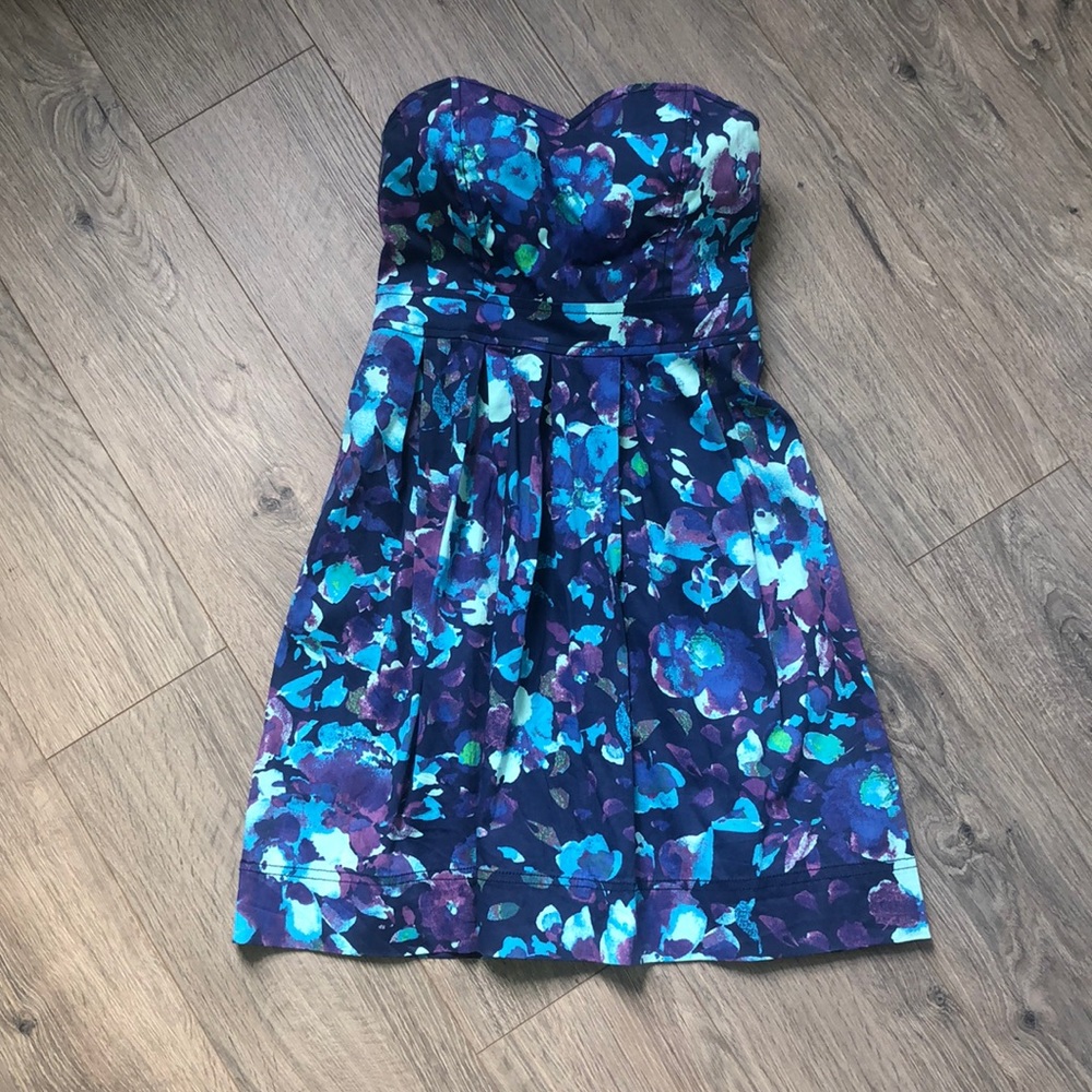 floral strapless mini dress